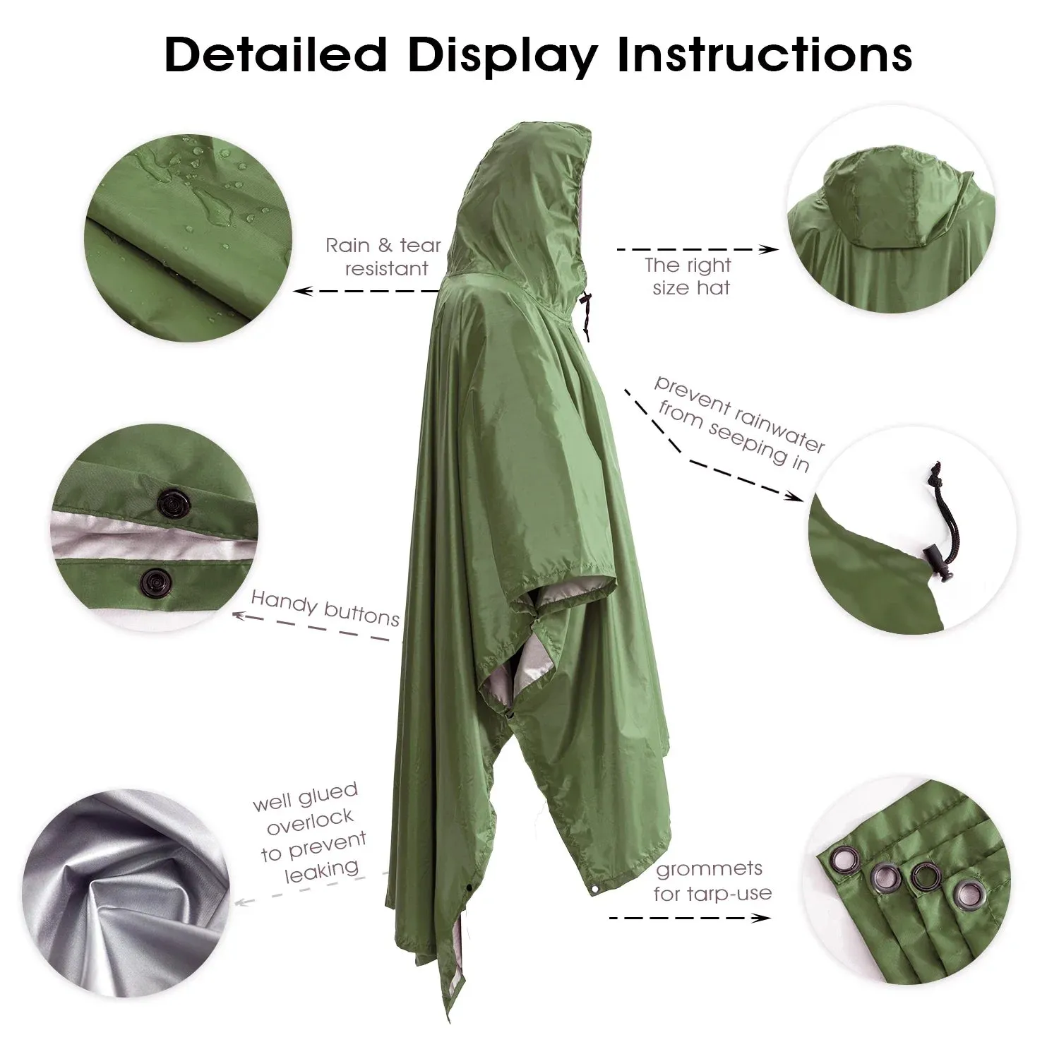 Portable 3 In 1Hiking Camping Poncho