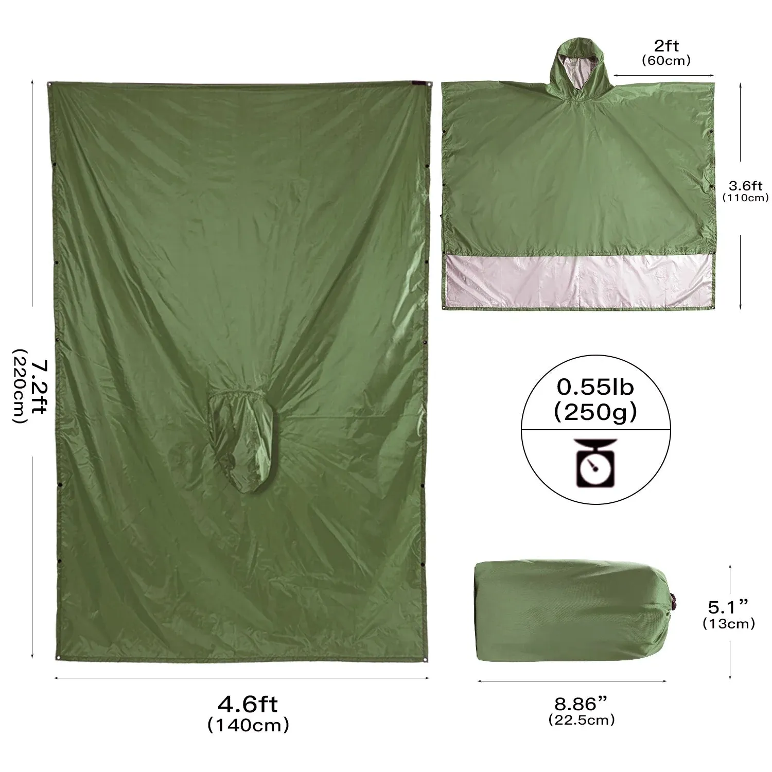 Portable 3 In 1Hiking Camping Poncho
