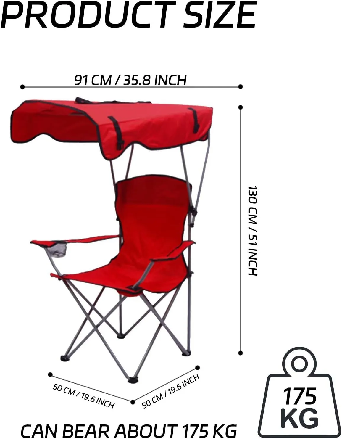 Portable Camping Chair Beach Chair with Shade Canopy, Fold Lightweight Easy to Open and Close Without Installation, Camping Chair with Canopy Folding Camping Recliner for Outdoors
