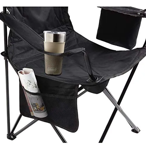 Portable Camping Quad Chair w/ 4-Can Cooler,Cushioned Seat & Back w/ Side Pockets