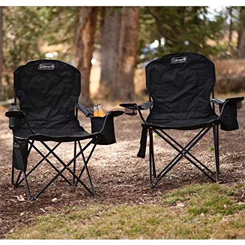 Portable Camping Quad Chair w/ 4-Can Cooler,Cushioned Seat & Back w/ Side Pockets