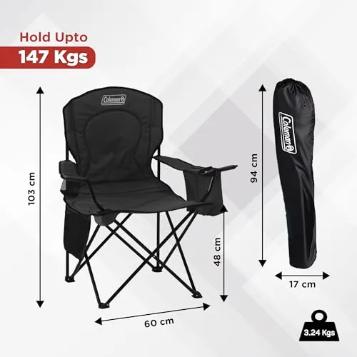 Portable Camping Quad Chair w/ 4-Can Cooler,Cushioned Seat & Back w/ Side Pockets