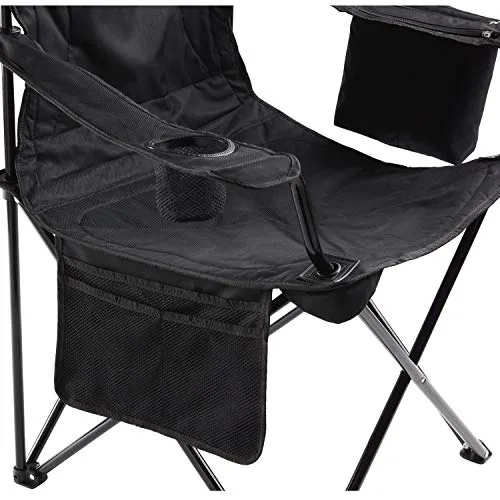 Portable Camping Quad Chair w/ 4-Can Cooler,Cushioned Seat & Back w/ Side Pockets