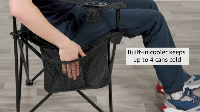 Portable Camping Quad Chair w/ 4-Can Cooler,Cushioned Seat & Back w/ Side Pockets