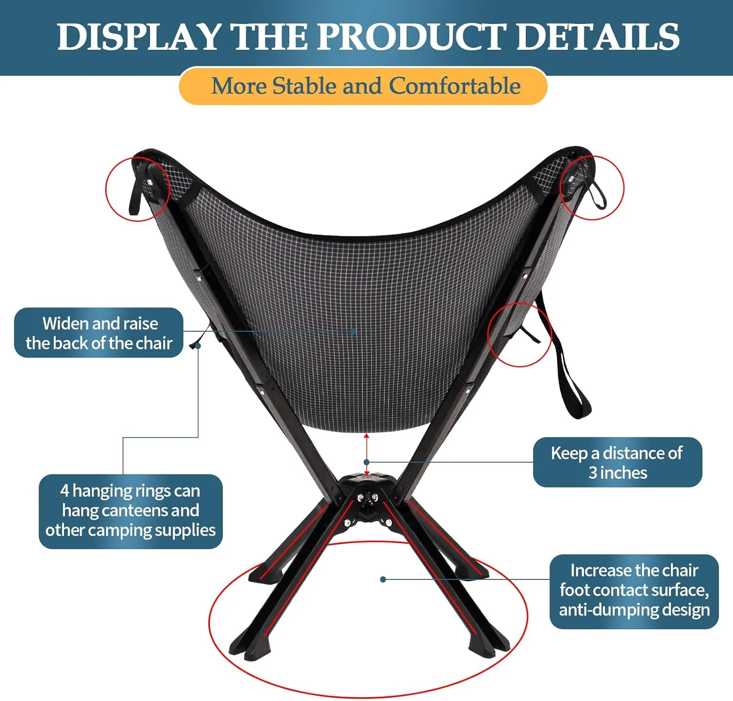 Portable Chair with Carry Bag - Durable and Ultra-Light Folding Chair for Camping - Supports 300 Lbs - Perfect for Outdoor Adventures