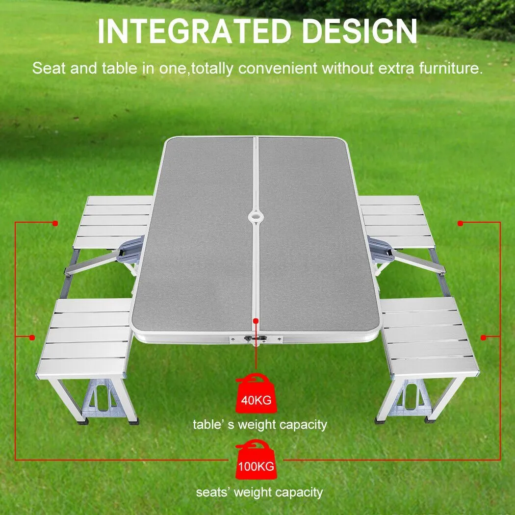 Portable Folding Camping Table Set with Stools for Outdoor Picnic and BBQ