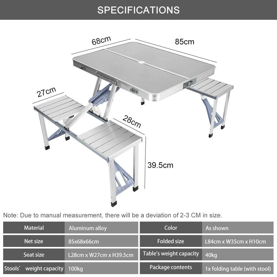 Portable Folding Camping Table Set with Stools for Outdoor Picnic and BBQ