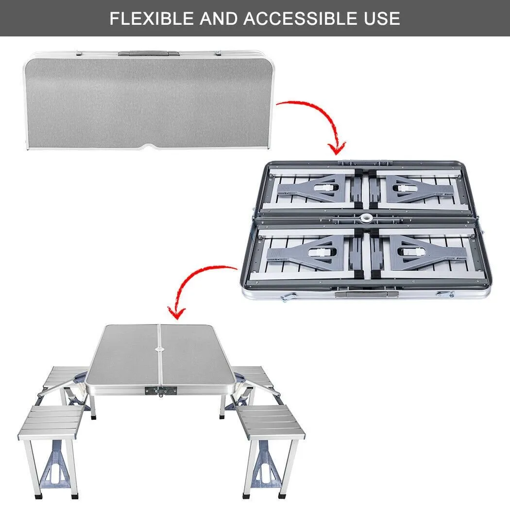 Portable Folding Camping Table Set with Stools for Outdoor Picnic and BBQ