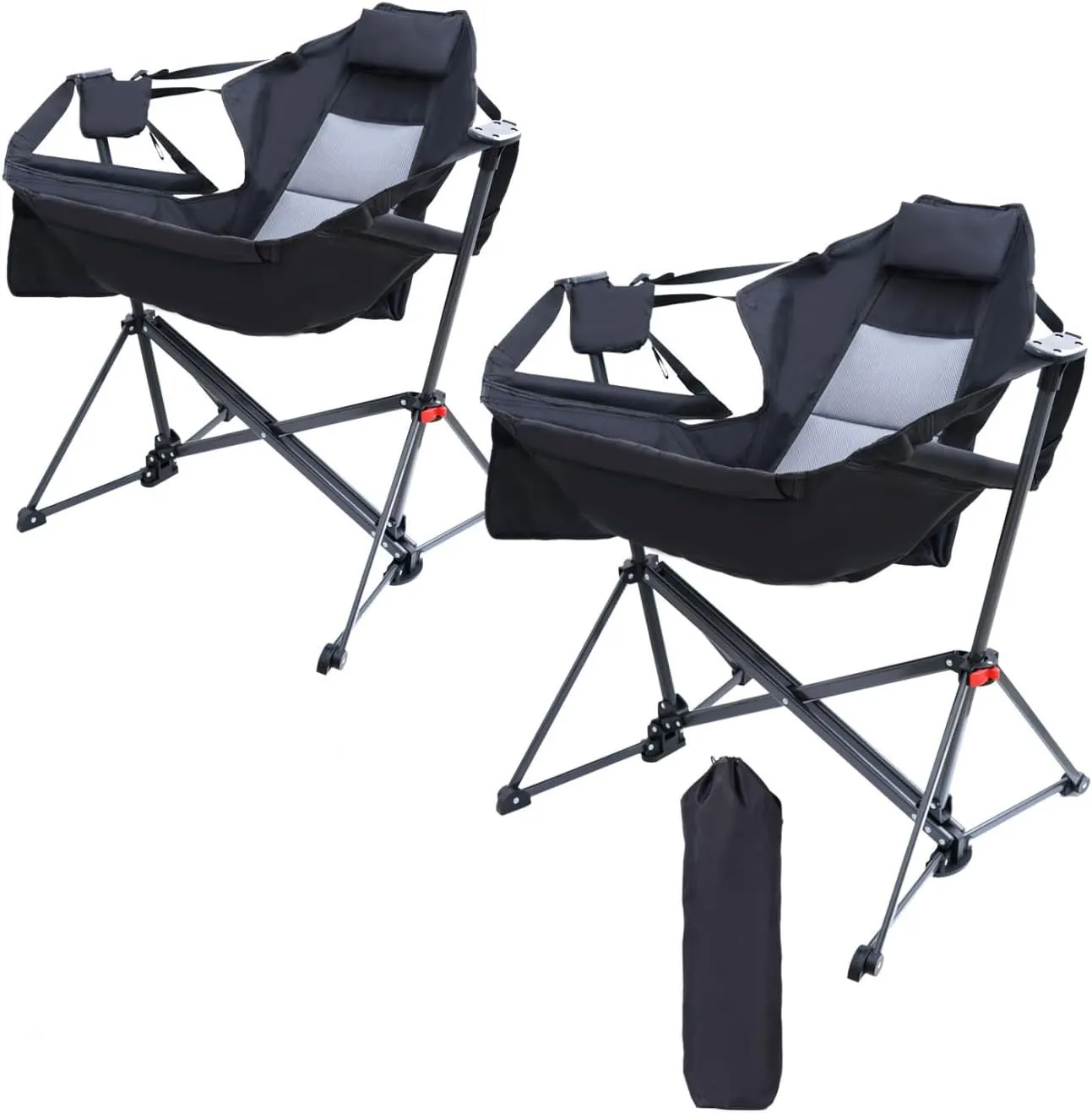 Portable Hammock Chair, Camping Chair, Rocker Camping Chair, Swinging Chair, Lightweight & Portable, with Pocket, Cupholder, Easy to Carry, Heavy Duty for Outdoor Camping & Picnic (2 Pack)