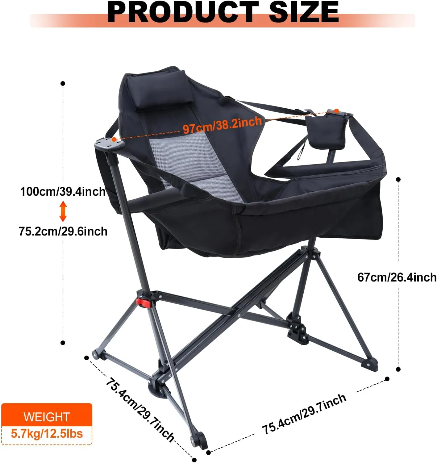 Portable Hammock Chair, Camping Chair, Rocker Camping Chair, Swinging Chair, Lightweight & Portable, with Pocket, Cupholder, Easy to Carry, Heavy Duty for Outdoor Camping & Picnic (2 Pack)