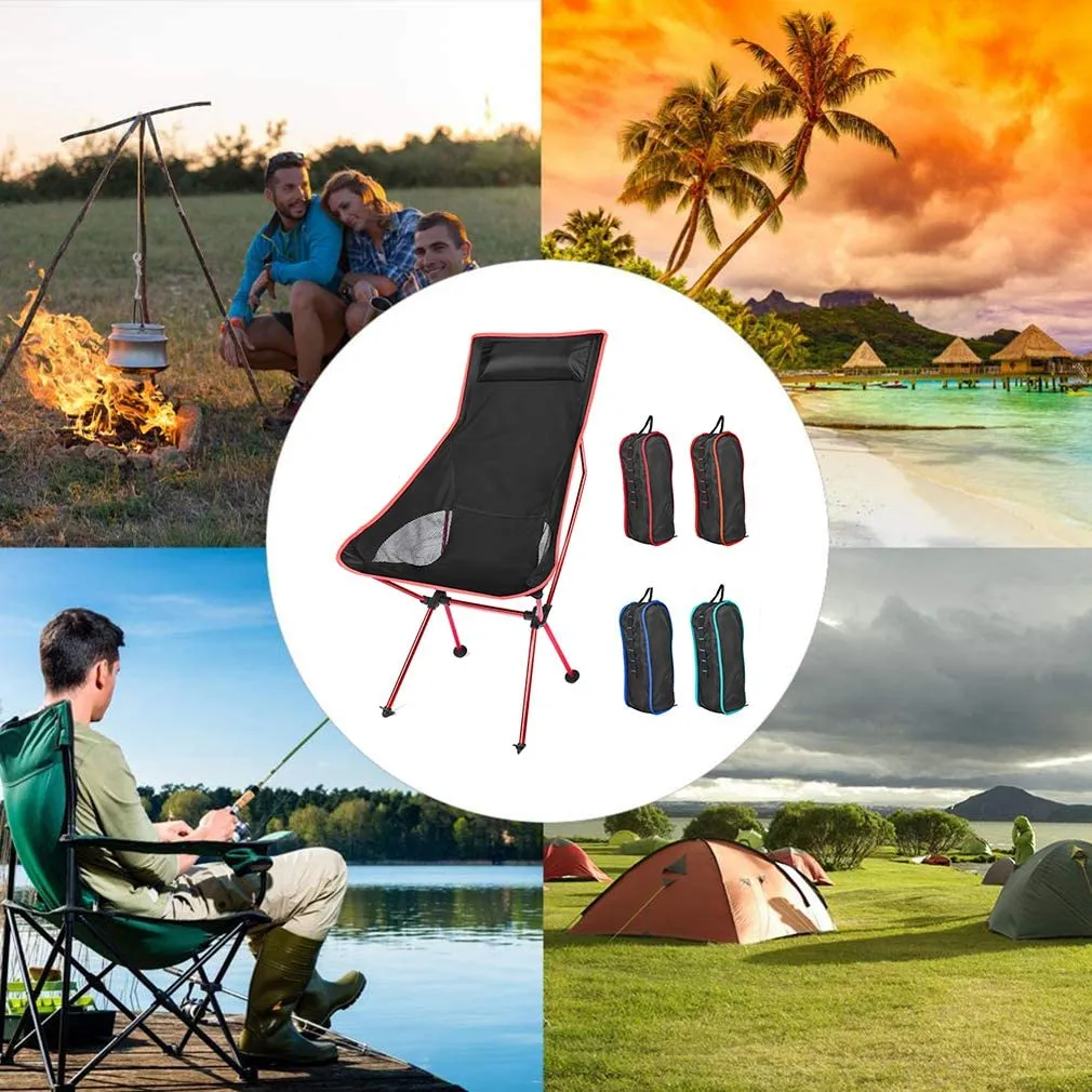 Portable Lightweight High Back Camping Chair with Headrest and Storage Bag