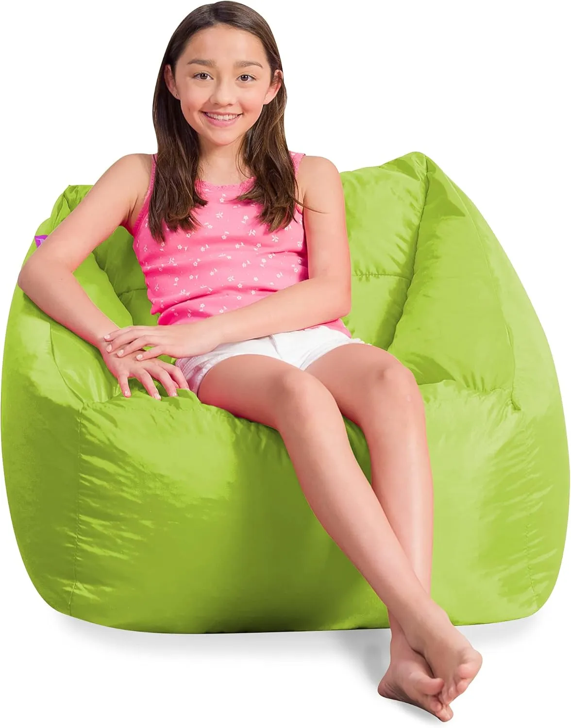 Posh Creations Coronado Bean Bag Boys and Girls Large Chair for Kids, for Gaming and Playrooms, Soft Nylon-Lime