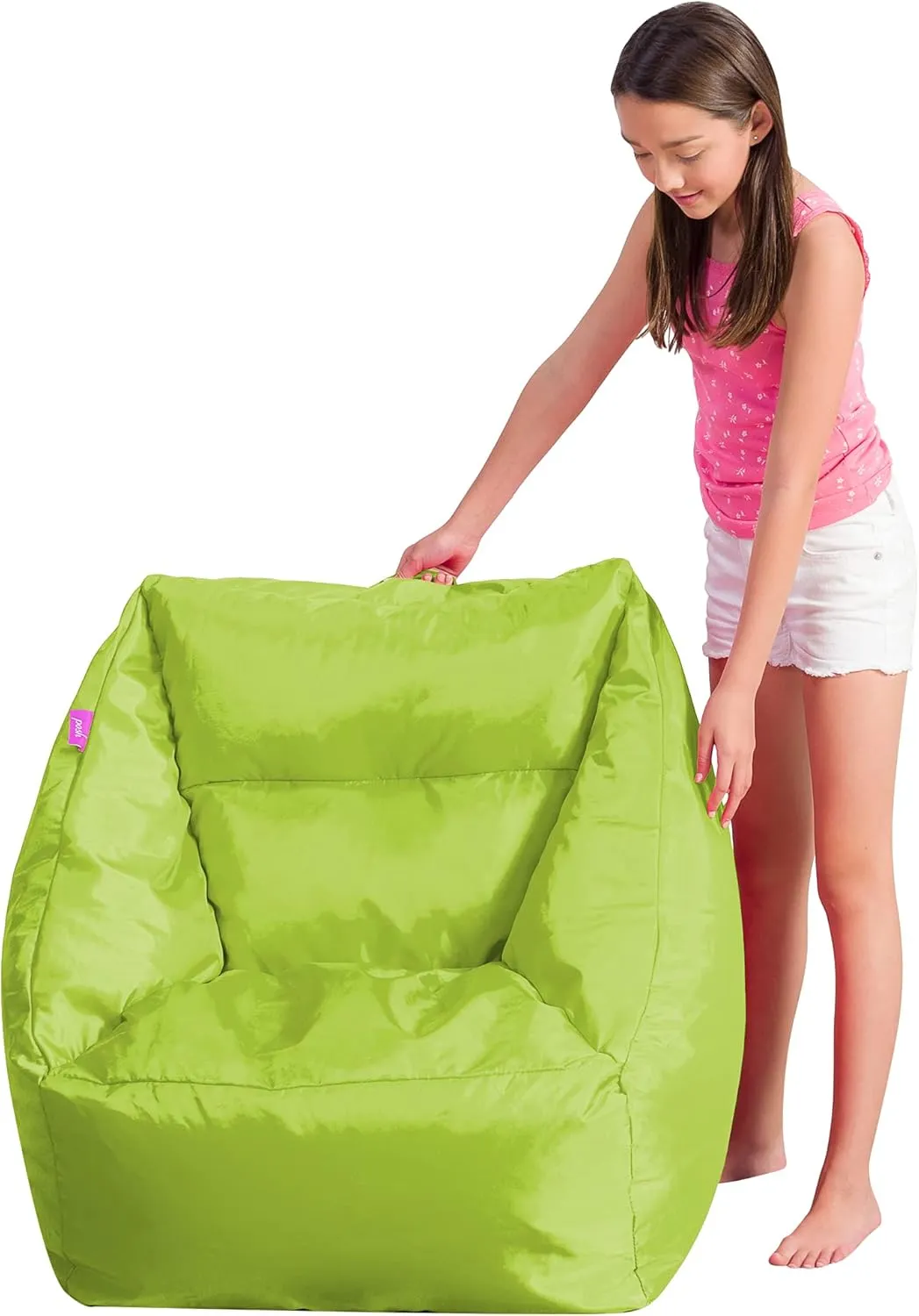 Posh Creations Coronado Bean Bag Boys and Girls Large Chair for Kids, for Gaming and Playrooms, Soft Nylon-Lime