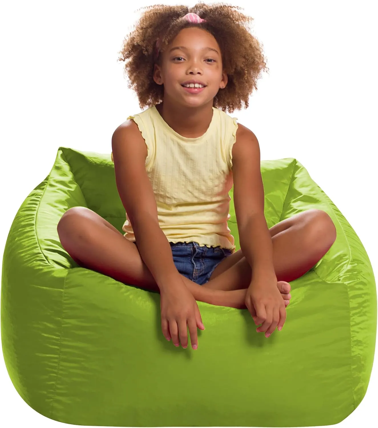 Posh Creations Coronado Bean Bag Boys and Girls Large Chair for Kids, for Gaming and Playrooms, Soft Nylon-Lime