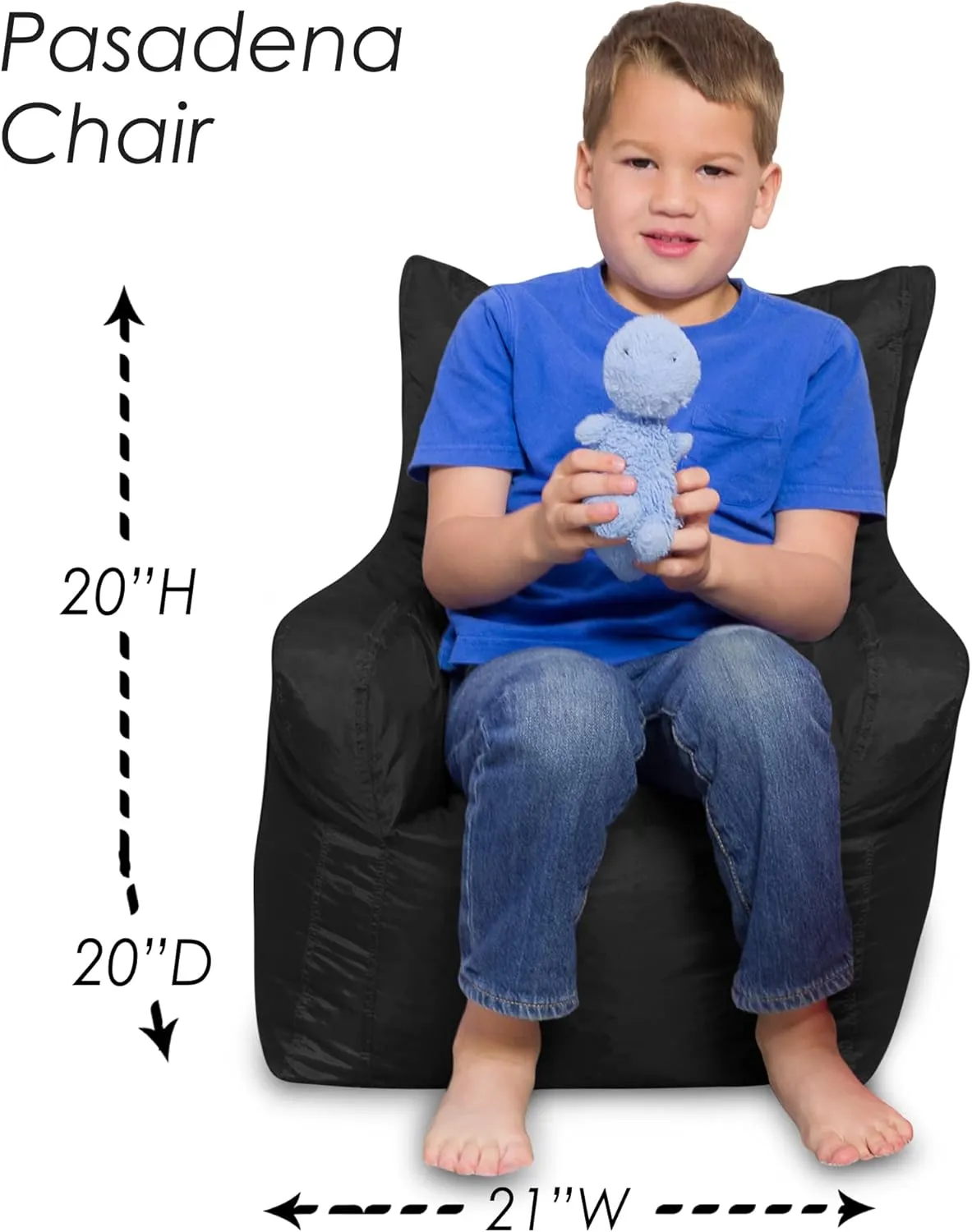Posh Creations Pasadena Bean Bag Toddlers and Kids, Comfy Chair for Children, Soft Nylon-Black