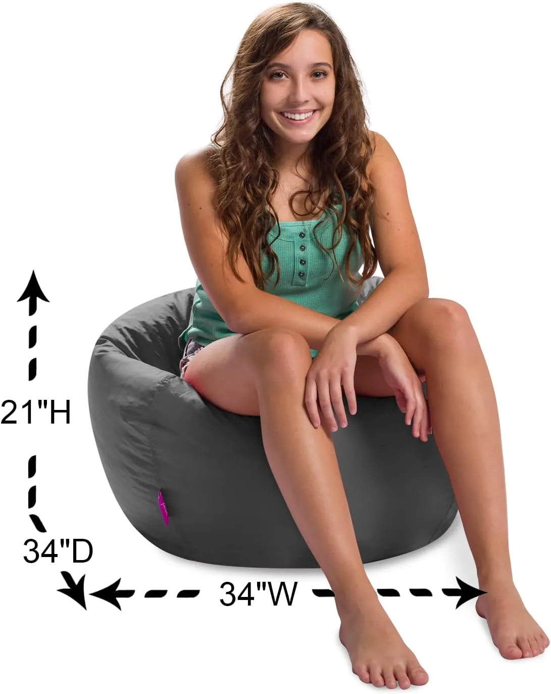 Posh Creations Structured Comfy Bean Bag Chair for Gaming, Reading, and Watching TV, 100in Round Classic Bean Bag, Microsuede - Charcoal Gray