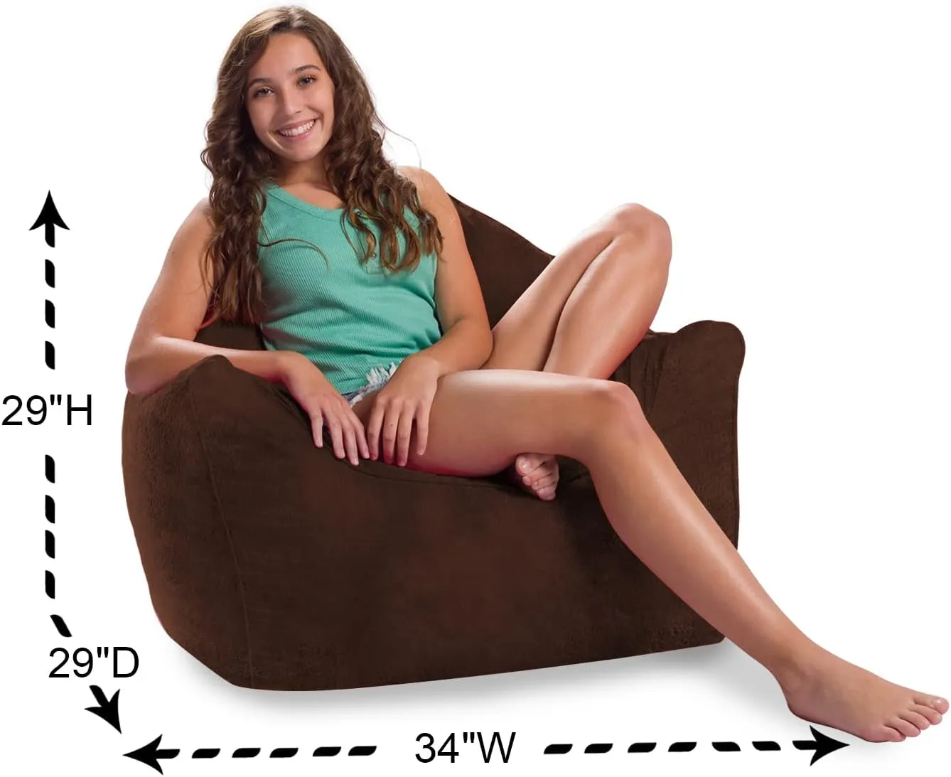 Posh Creations Structured Comfy Bean Bag Chair for Gaming, Reading, and Watching TV, Malibu Lounge, Rabbit Fur - Brown