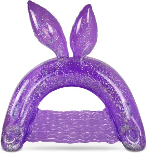 POZA Inflatable Bunny Pool Float Chair - Sparkle Confetti Lounge Inflatable Pool Floats, 2 Built in Cup Holders and Handles, Bunny Ears Inflatable Pool Lounger Floating Chair - 48x38 Inch