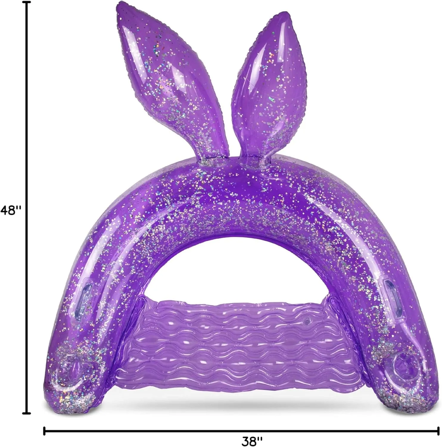 POZA Inflatable Bunny Pool Float Chair - Sparkle Confetti Lounge Inflatable Pool Floats, 2 Built in Cup Holders and Handles, Bunny Ears Inflatable Pool Lounger Floating Chair - 48x38 Inch
