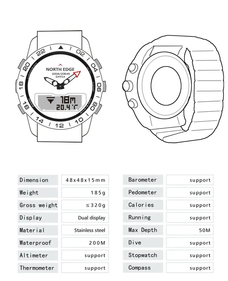 Premium Military Dive Watch for Men – 200M Waterproof, Altimeter, Compass, Barometer, Digital Clock, Thermometer, Pedometer, Stopwatch, Countdown Timer, EL Backlight