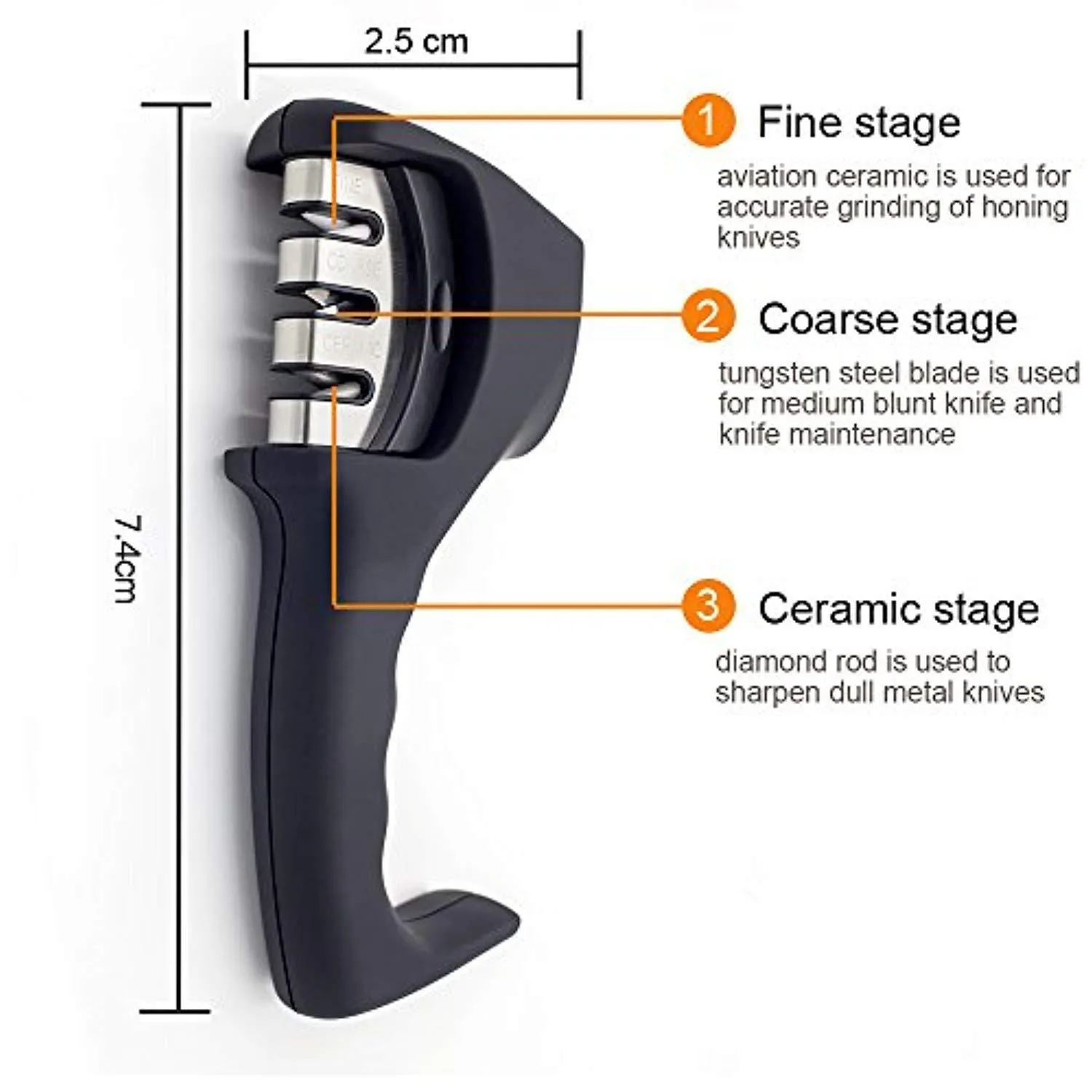 Professional Kitchen Knife Sharpener，3-Stage Knife Sharpening Tool to Sharpen, Repair and Polish,Suitable for Various Knives