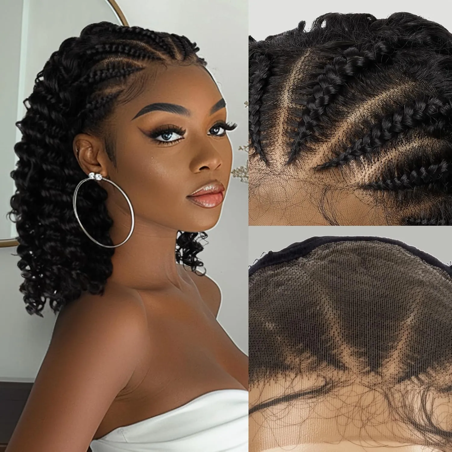 PROTEA Braided Wigs for Black Women, Lightweight Synthetic Handmade Braids Wig with Baby Hair, Braid Lace Wig with Curly End, 16 Inch #2 Natural Color