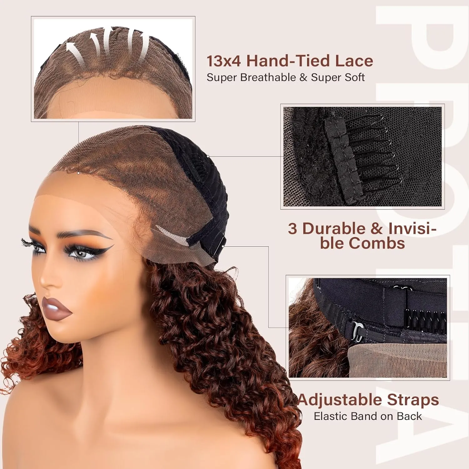 PROTEA Braided Wigs for Black Women, Lightweight Synthetic Handmade Braids Wig with Baby Hair, Mix Color Braid Lace Wig with Curly End, 20 Inch #T1B/350