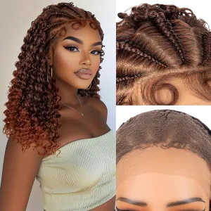 PROTEA Braided Wigs for Black Women, Lightweight Synthetic Handmade Braids Wig with Baby Hair, Mix Color Braid Lace Wig with Curly End, 20 Inch #T1B/350