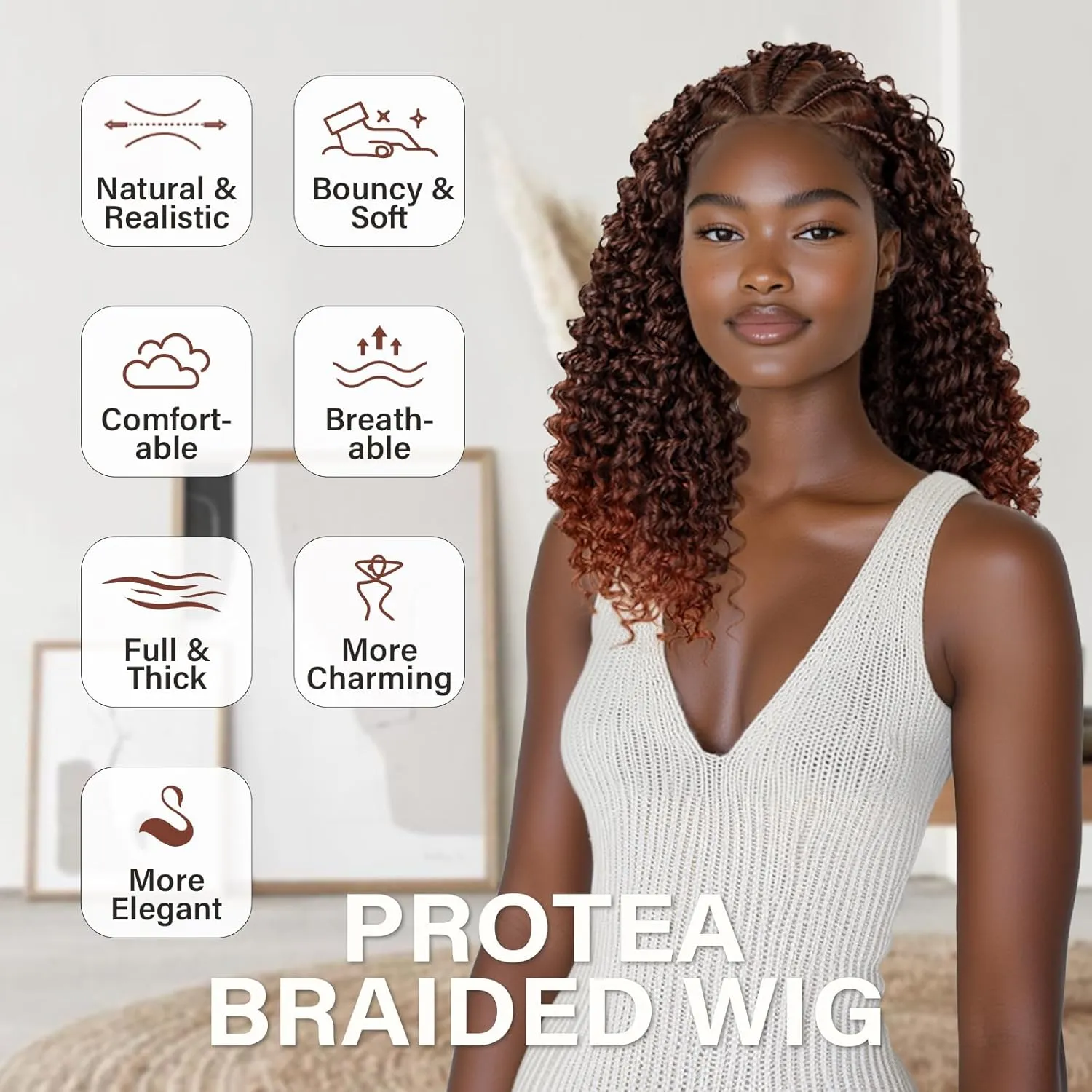 PROTEA Braided Wigs for Black Women, Lightweight Synthetic Handmade Braids Wig with Baby Hair, Mix Color Braid Lace Wig with Curly End, 20 Inch #T1B/350