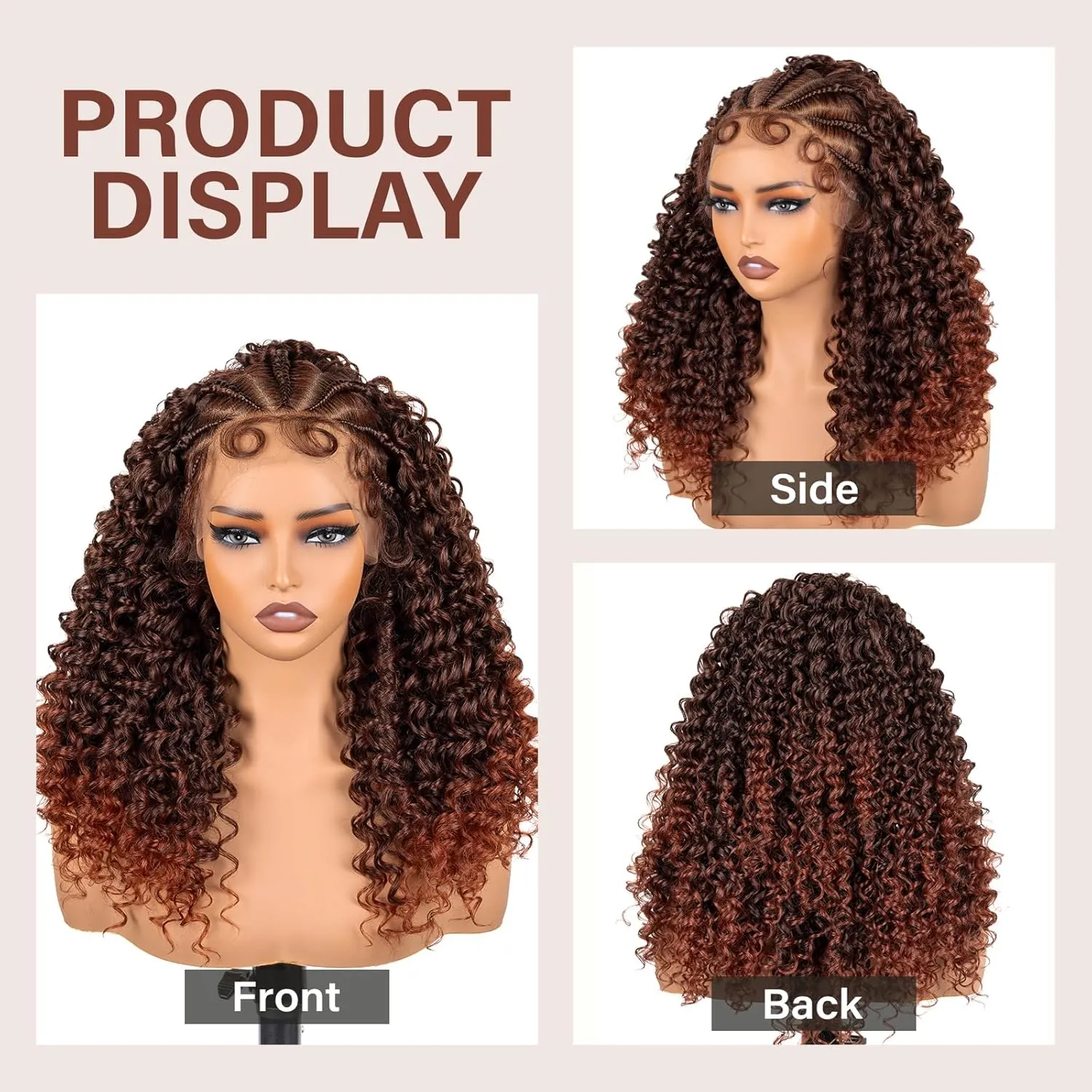 PROTEA Braided Wigs for Black Women, Lightweight Synthetic Handmade Braids Wig with Baby Hair, Mix Color Braid Lace Wig with Curly End, 20 Inch #T1B/350