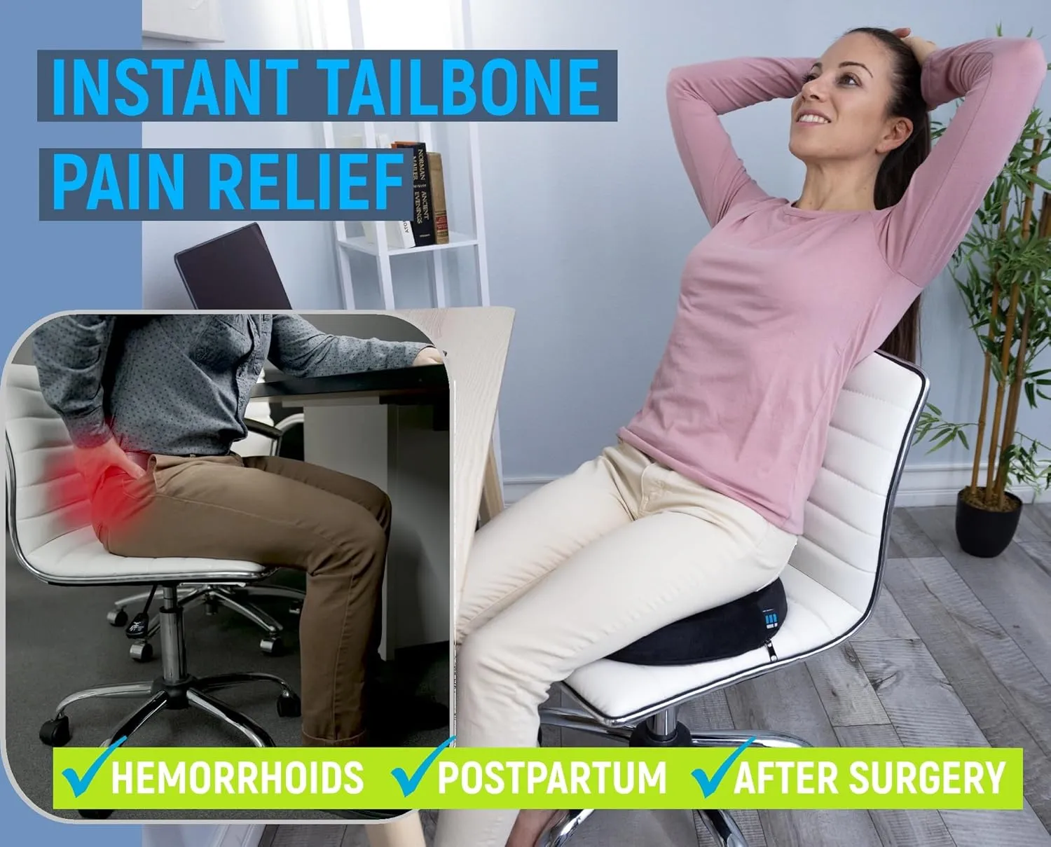 PT Endorsed Donut Pillow for Tailbone Pain Relief Cushion, Hemorrhoid Pillow for Sitting, Donut Cushion Post Surgery, Lifting Cushions Postpartum Pregnancy, Sciatica, Coccyx Cushions, Butt Pillows