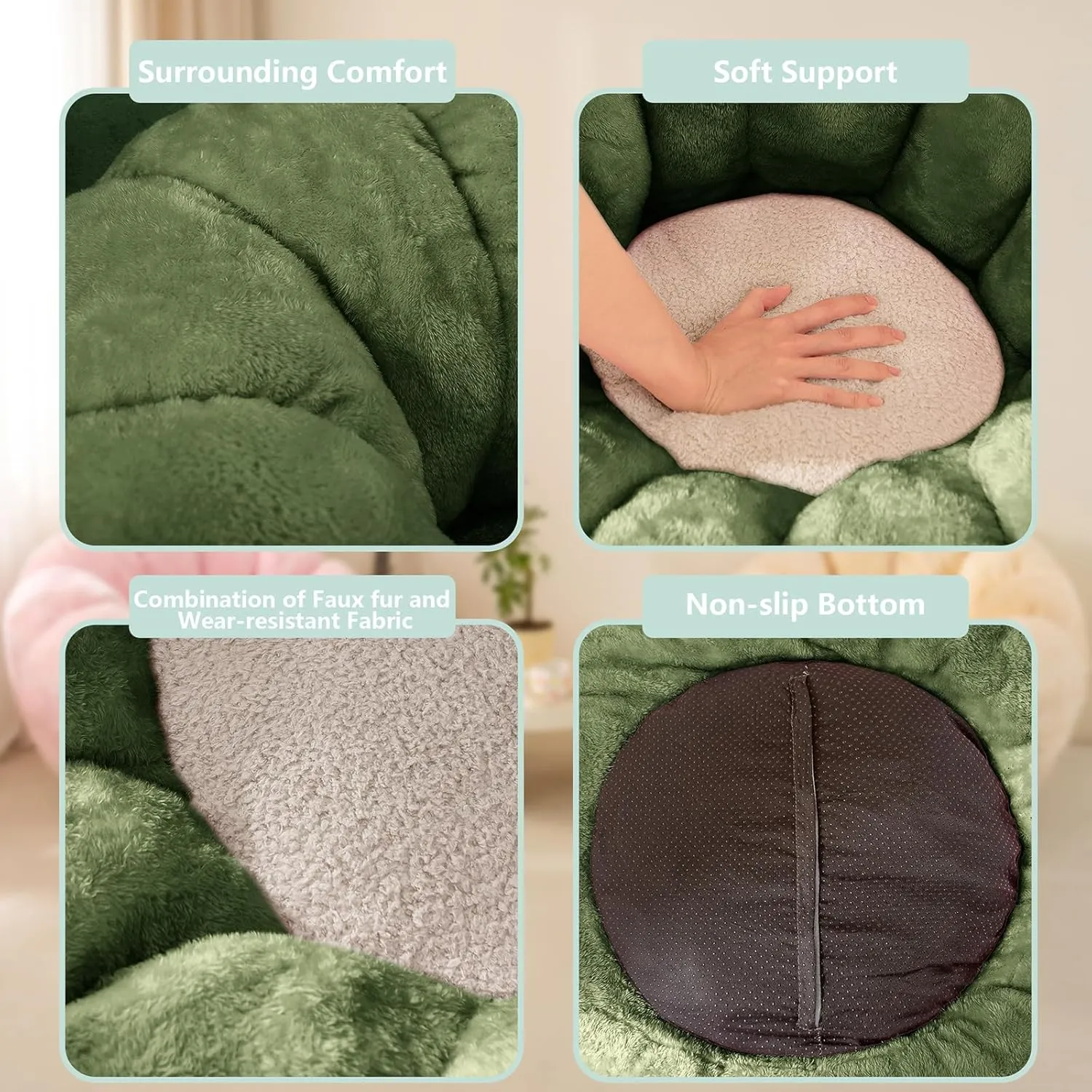 Pumpkin Bean Bag Sofa Chair for Adult, Beanbag Couch with Filler for Reading and Relaxation, Comfy and Lazy Sofa for Dorm, Apartment, Living Room and Bedroom, Dark Green