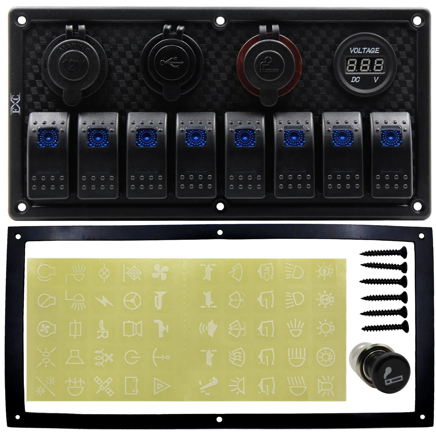 Purishion 8 Gang Rocker Switch Panel with Dual USB & Power Socket 12V-24V for Car Marine Boat Trailer (S8230)?-