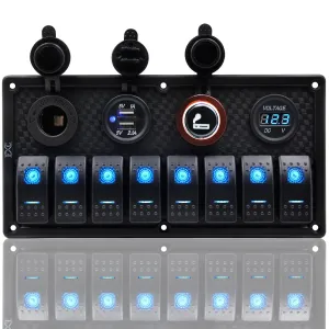 Purishion 8 Gang Rocker Switch Panel with Dual USB & Power Socket 12V-24V for Car Marine Boat Trailer (S8230)?-