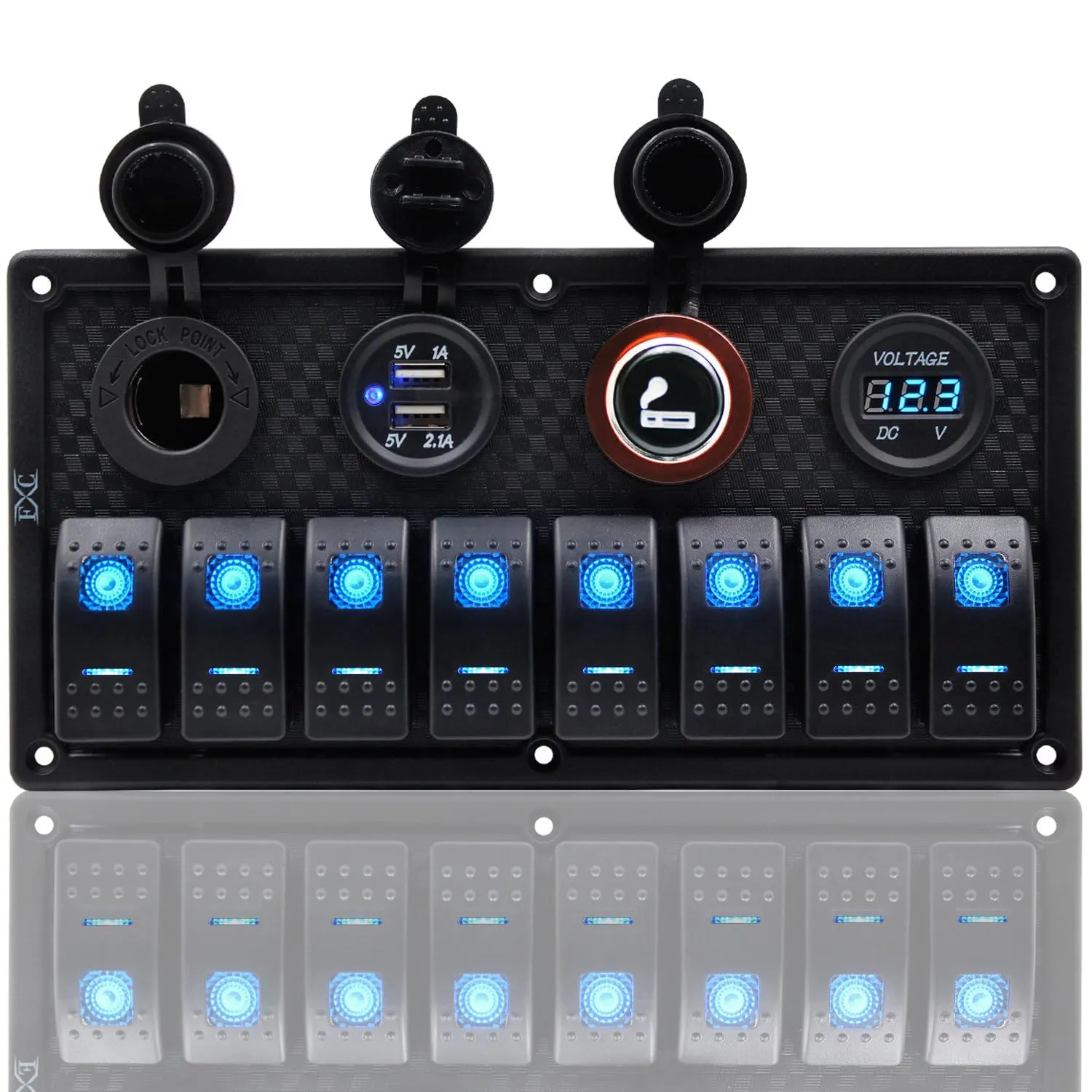 Purishion 8 Gang Rocker Switch Panel with Dual USB & Power Socket 12V-24V for Car Marine Boat Trailer (S8230)?-