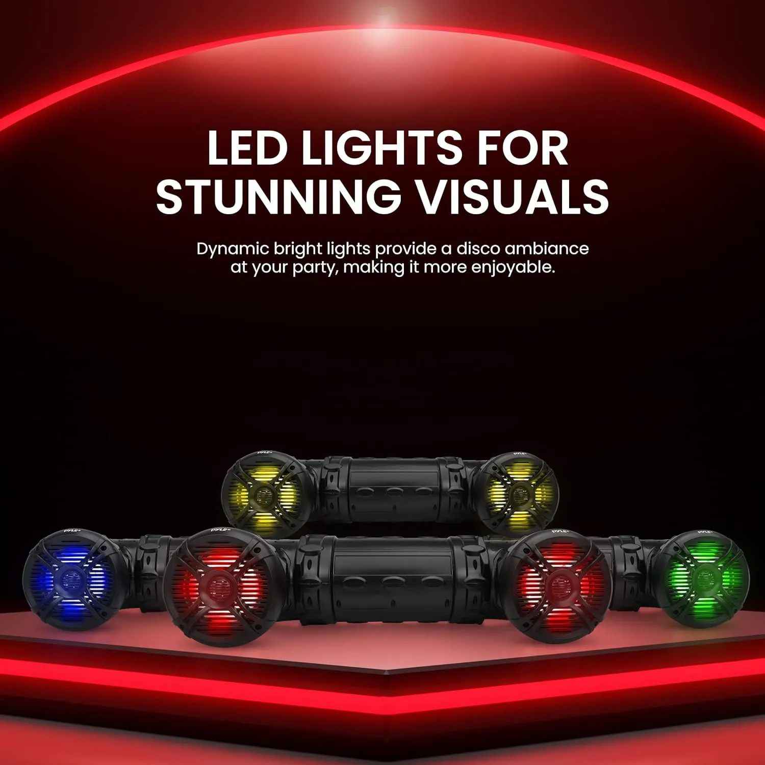 Pyle Marine ATV Powered Speakers - 4.0 Wireless Bluetooth, 1000Watt, Color Changing LED Lights, IP44 Waterproof, 8“ Dual Audio Sound System for UTV, Golf Carts, Jetski and Snowmobile - PLATV85BT.5