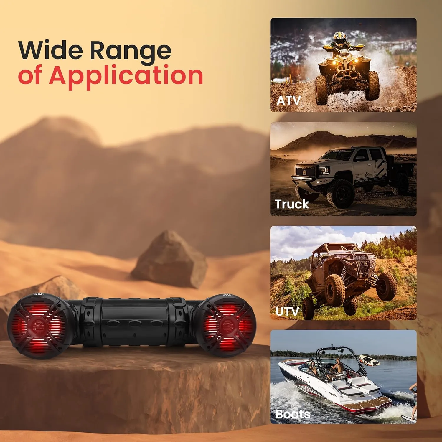 Pyle Marine ATV Powered Speakers - 4.0 Wireless Bluetooth, 1000Watt, Color Changing LED Lights, IP44 Waterproof, 8“ Dual Audio Sound System for UTV, Golf Carts, Jetski and Snowmobile - PLATV85BT.5