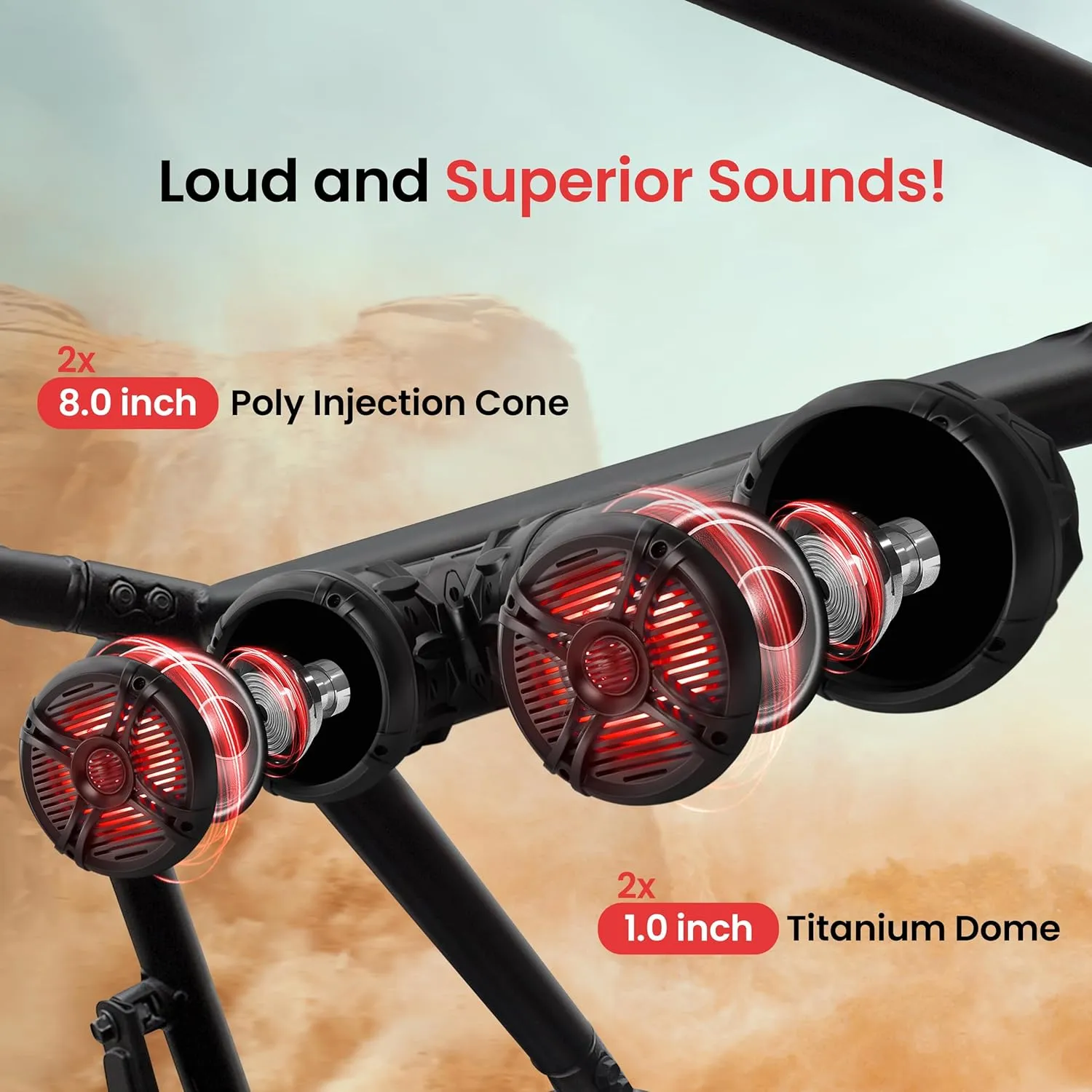 Pyle Marine ATV Powered Speakers - 4.0 Wireless Bluetooth, 1000Watt, Color Changing LED Lights, IP44 Waterproof, 8“ Dual Audio Sound System for UTV, Golf Carts, Jetski and Snowmobile - PLATV85BT.5