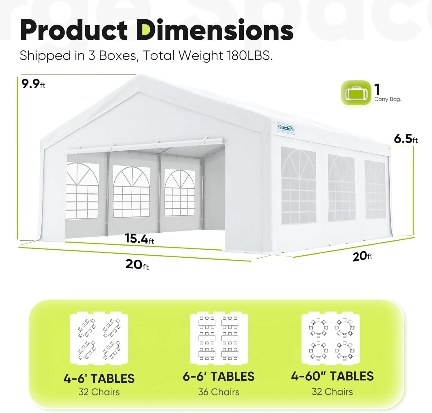 Quictent Party Tent Heavy Duty Outdoor Canopy Tent Wedding Event Shelter BBQ Wedding Tents for Parties with Storage Bags (20'x20')