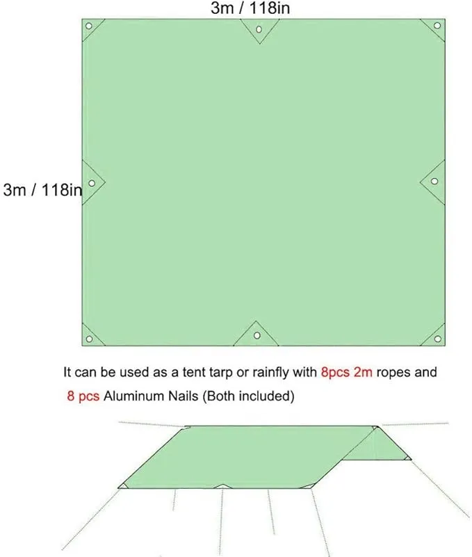 Rain Flies for Tents, 10 x 10 FT Lightweight Waterproof Hammock Tent RipStop Rain Fly Hammock Tarp Cover Shelter for Camping Outdoor Travel
