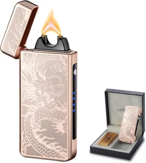 Rechargeable Electric Lighter - Plasma Arc Candle Lighter, Dragon Torch, Windproof with LED Power Display for Camping, Hiking, Traveling (GoldDragon)
