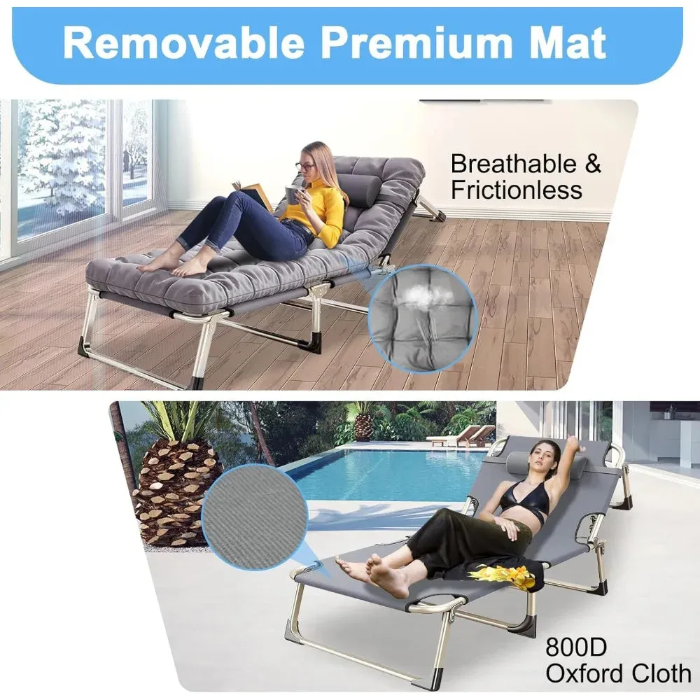 Reclining Camping Cot - Portable, 500 lb Capacity, 5-Level Adjust