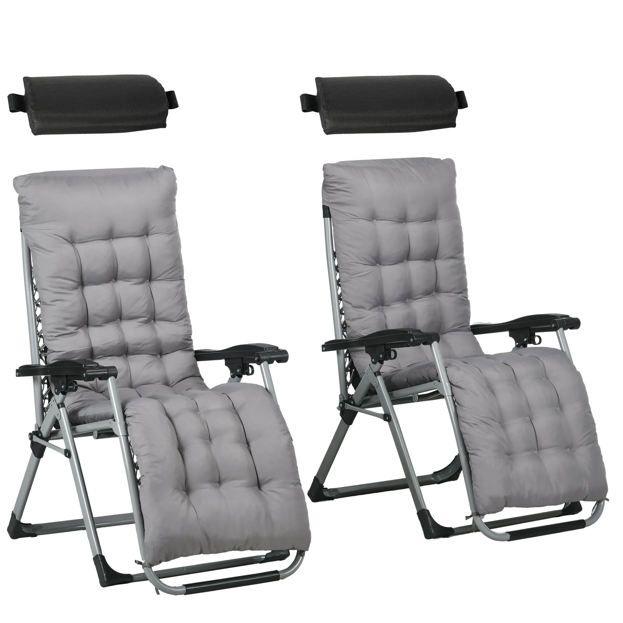 Reclining Zero Gravity Chair with Adjustable Backrest, Folding Garden Sun Lounger with Removable Cushion and Headrest, Set of 2, Dark Grey