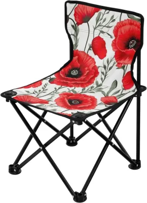 Red Poppy Leaves Folding Portable Camping Chairs for Men Women Lightweight Travel Chairs Ergonomically Designed Camping Essentials for Outdoor Cooking Picnic Camp