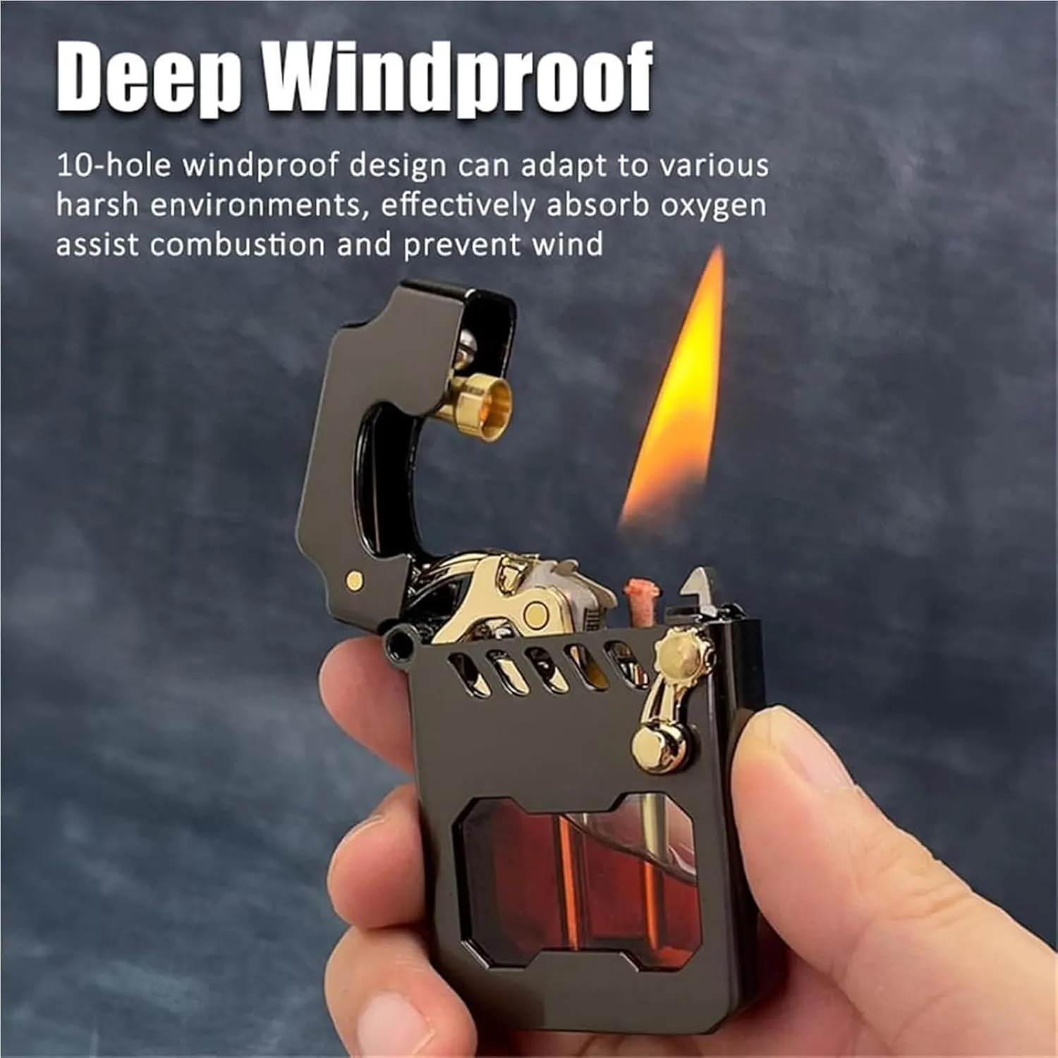 Retro Kerosene Lighter, Transparent Oil Tank, Mechanical Metal Rocker Trench Windproof Oil Lighter, Suitable for Gift Collection Outdoor Kitchen(Silver)
