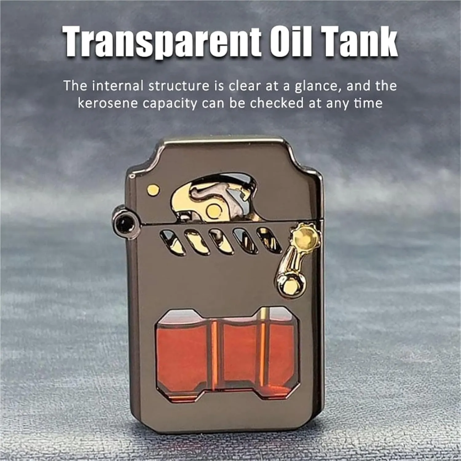 Retro Kerosene Lighter, Transparent Oil Tank, Mechanical Metal Rocker Trench Windproof Oil Lighter, Suitable for Gift Collection Outdoor Kitchen(Silver)