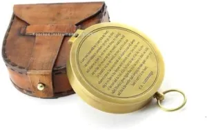 RII Antique Nautical Vintage Directional Magnetic Flat Compass with Famous Scripture Quote Engraved Baptism Gifts with Leather Case or Wooden Case for Dad from Son, Daughter