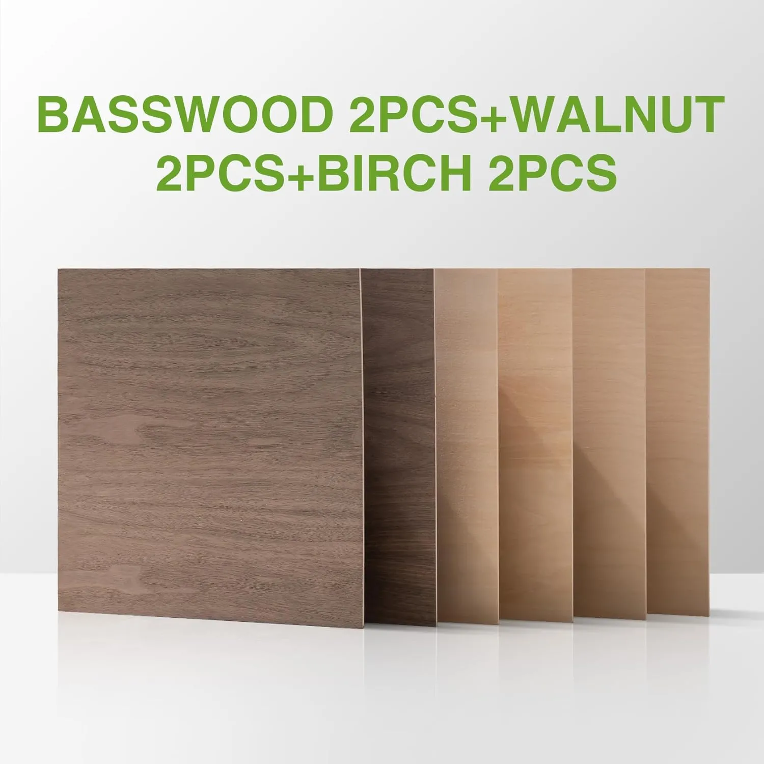 ROBOTIME 6-Pack Laser Wood Sheets 1/8" - 12 x 12 x 1/8 Inch - Basswood 2Pcs & Walnut 2Pcs & Birch 2Pcs - 3mm Plywood Sheets for Laser Cutting, Engraving & Wood Burning (Pyrography)