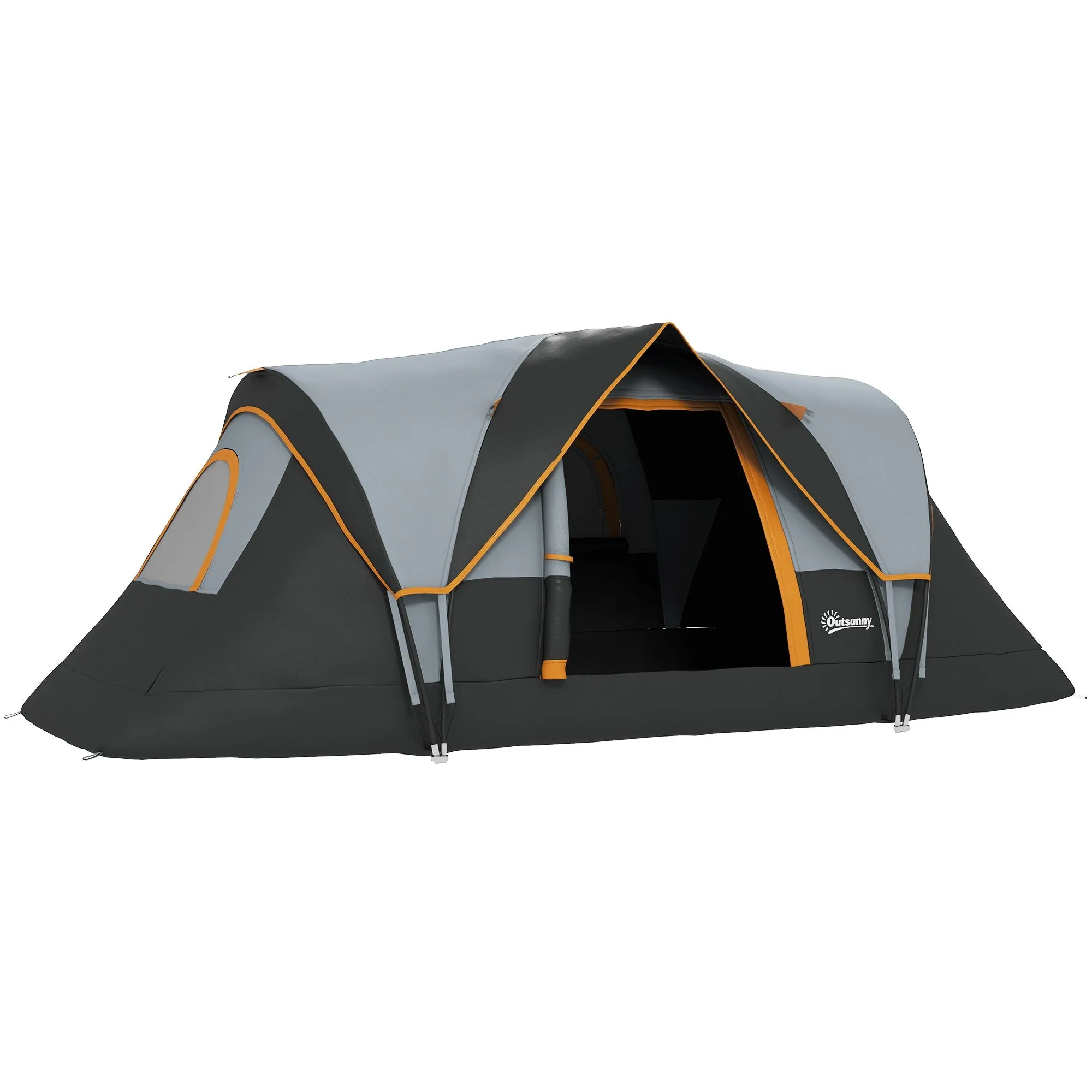 Rootz Camping Tent for 5-6 People - Family Tent - 3 Season Tents - UV Resistant - 455cm x 220cm x 180cm - Grey / Black with Carrying Bag