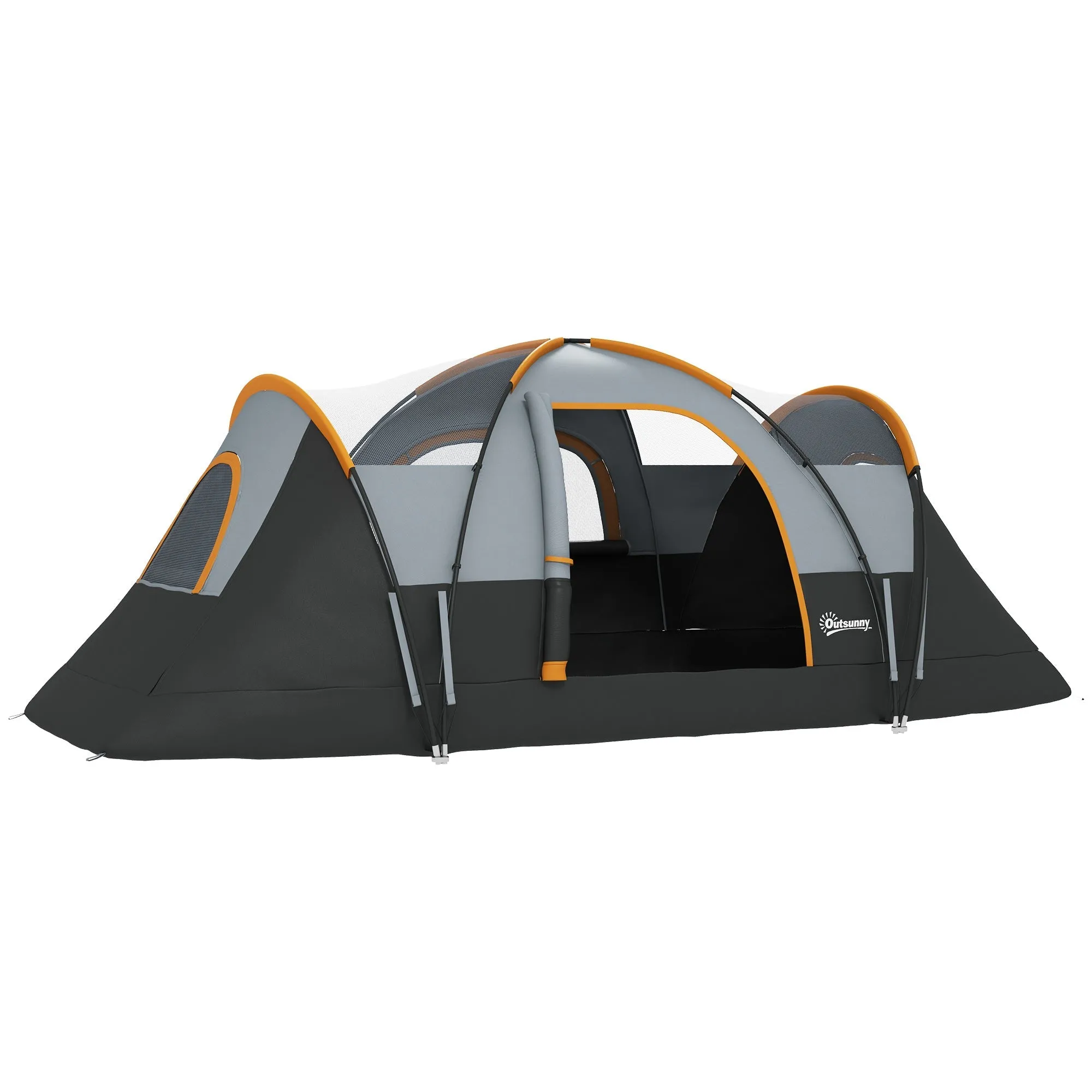 Rootz Camping Tent for 5-6 People - Family Tent - 3 Season Tents - UV Resistant - 455cm x 220cm x 180cm - Grey / Black with Carrying Bag
